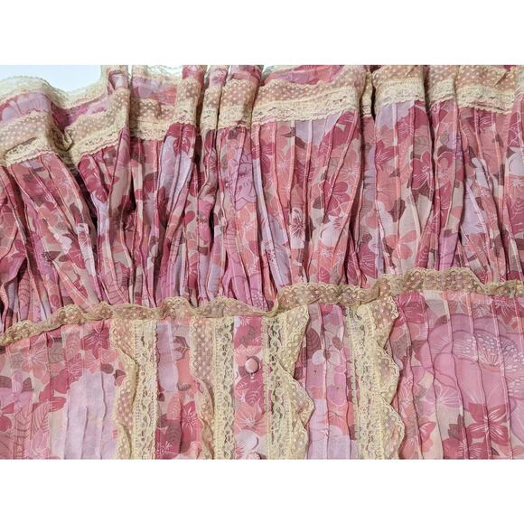 Beulah Pink Lace Ruffle Mini Dress Puff Sleeve Coquette Kawaii Womens Small - Picture 5 of 7